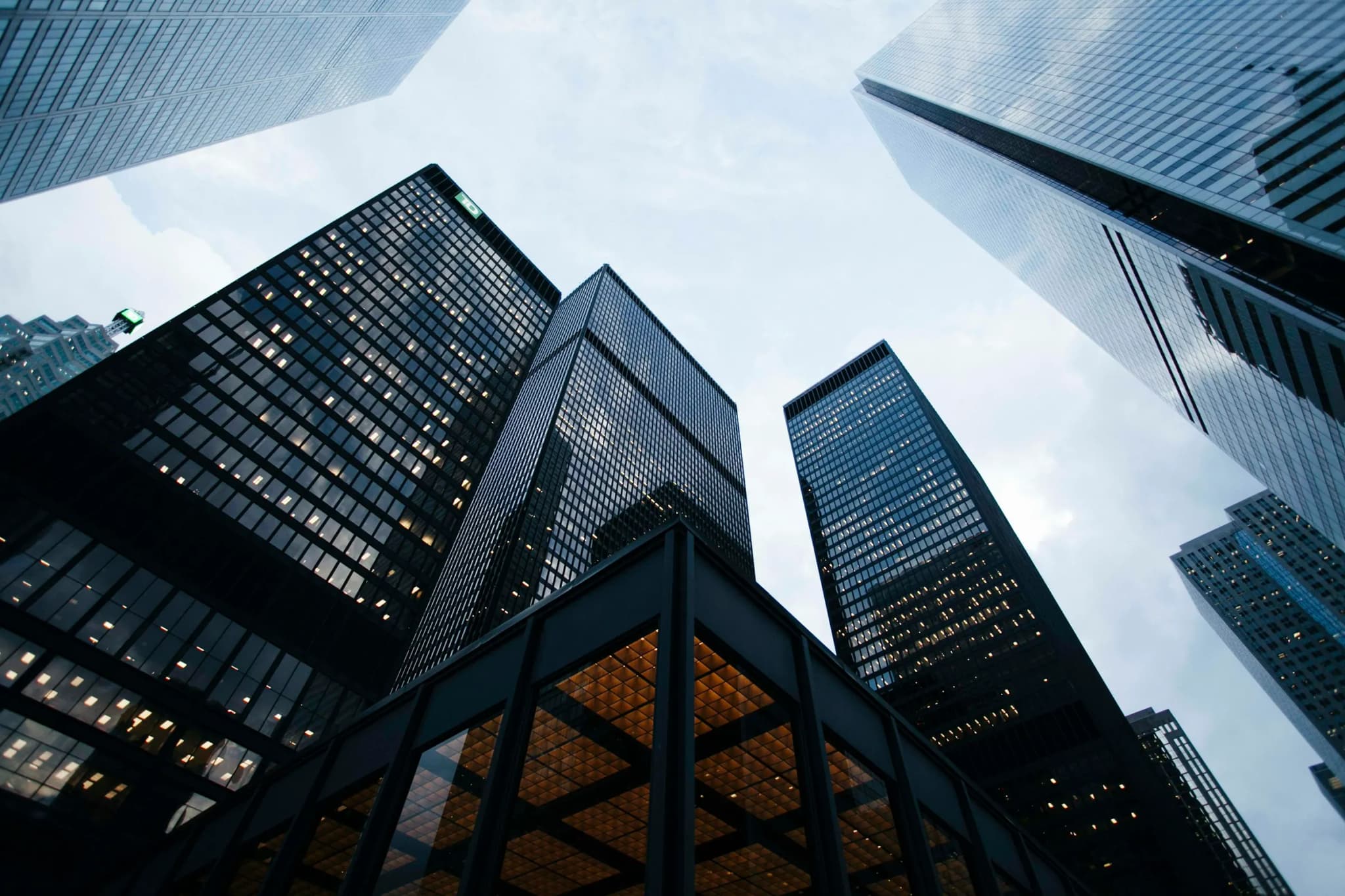 Modern glass city skyline representing urban security and risk management in Florida
